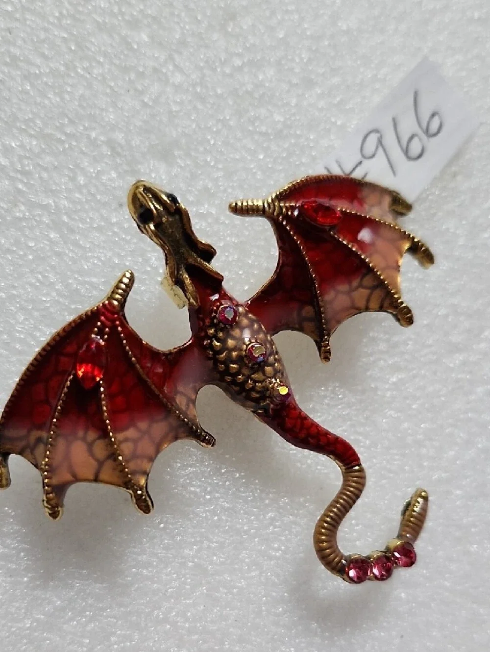 Red Enamel Dragon Wing Brooch